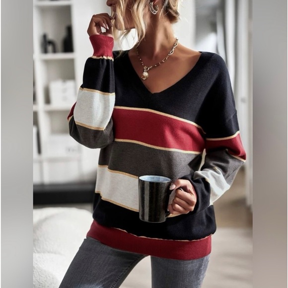 🎉HP 2/1/23 Colorblock V Neck Pullover Sweater Color: Multi - Picture 1 of 5